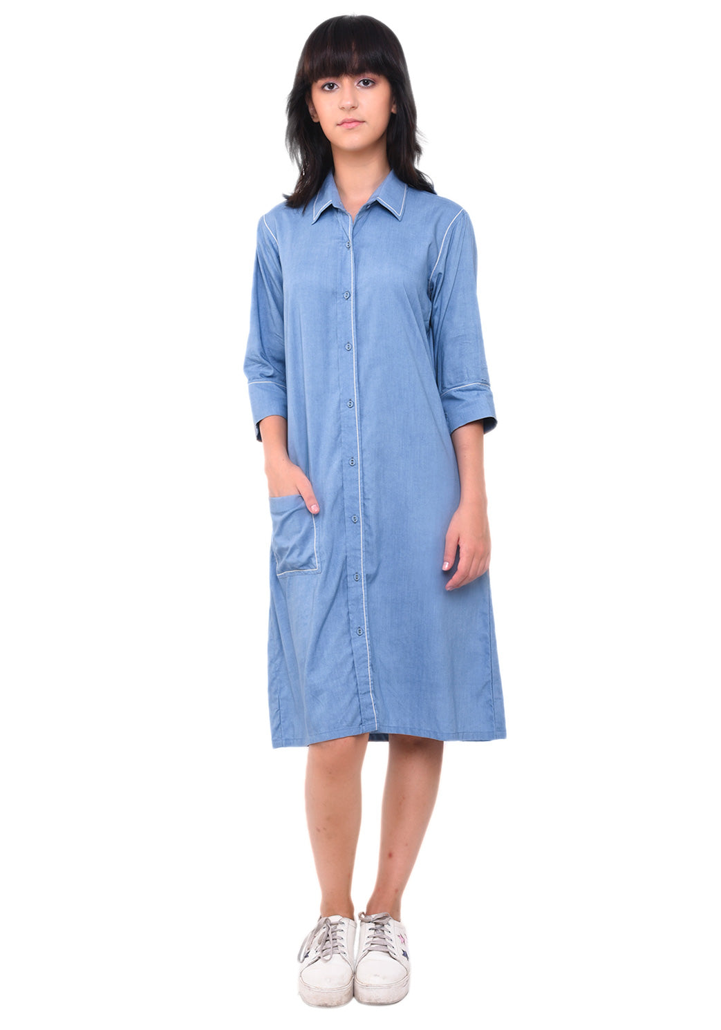 Anchor Thread Detail Shirt Dress - Faded Denim