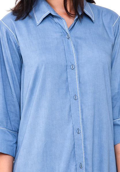 Anchor Thread Detail Shirt Dress - Faded Denim