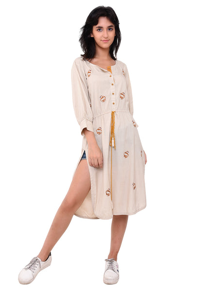 Hans Embroidered Tie- Up Dress - After Glow