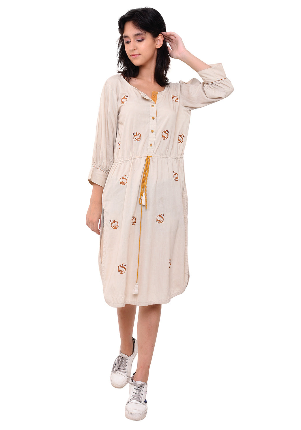 Hans Embroidered Tie- Up Dress - After Glow