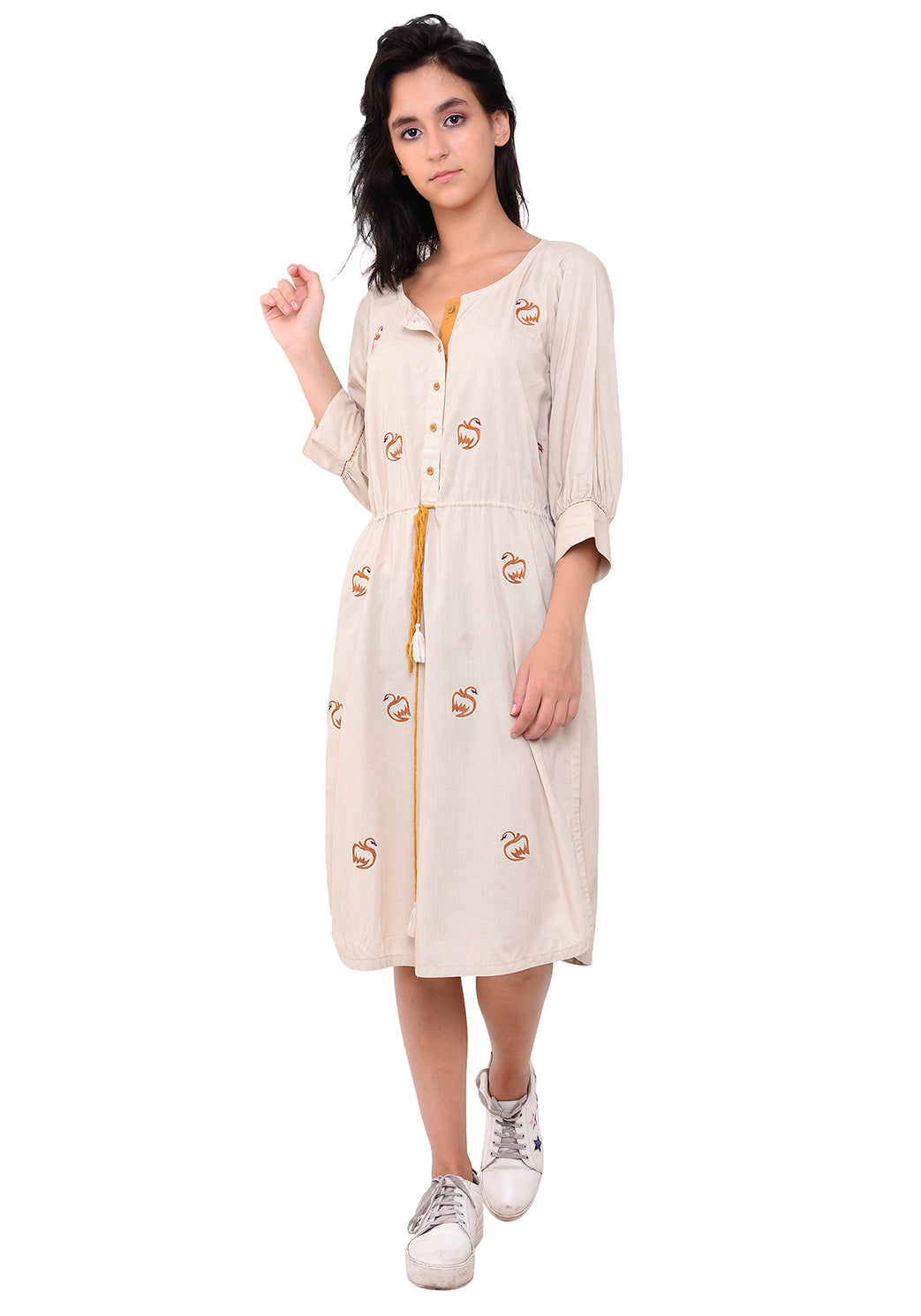 Hans Embroidered Tie- Up Dress - After Glow