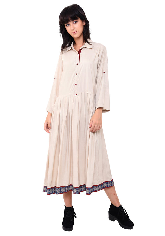 Pleated Semi Shirt Dress - After Glow