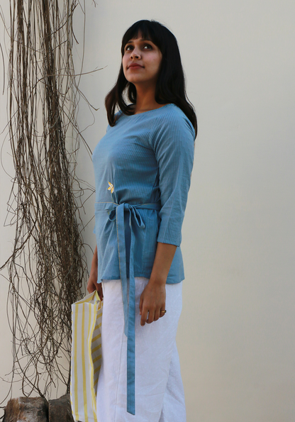 Solo Flower Pale Aqua Skyline Top