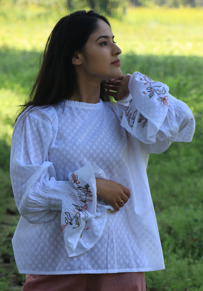 Pearl Meadow Embroidered White Top