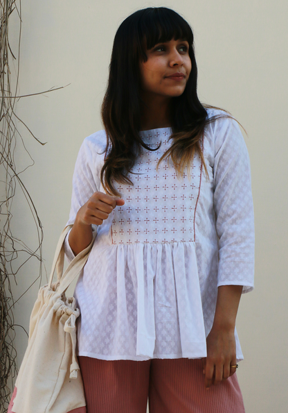 Embroidered Raindrops Summer Call White Top