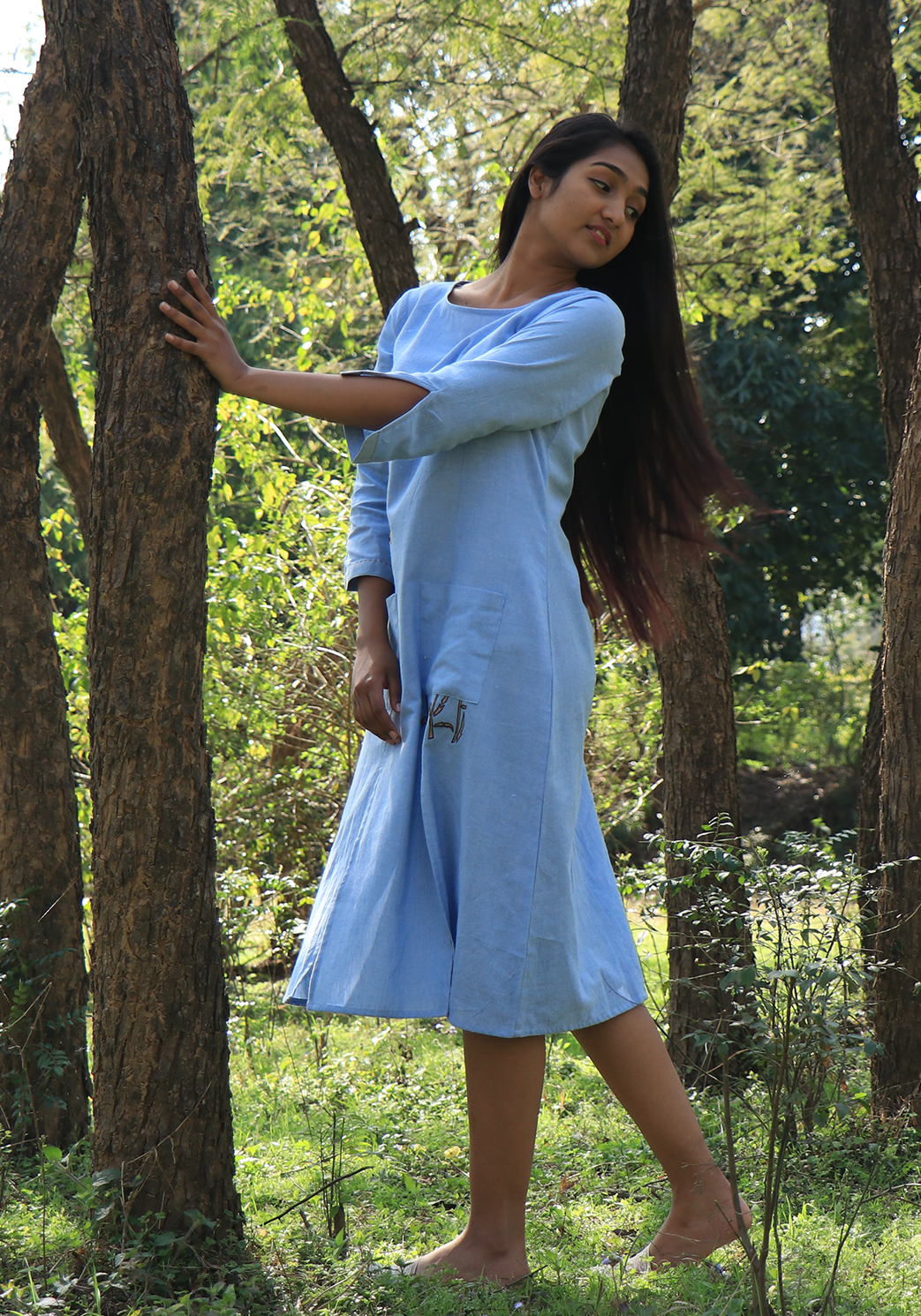 Chambray Wan Blue Peekaboo Dress