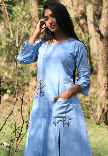 Chambray Wan Blue Peekaboo Dress