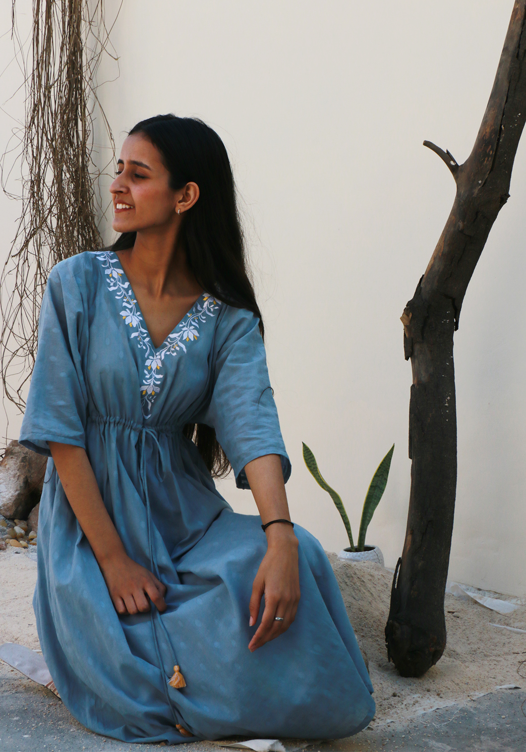 Falling Lillies Pale Aqua Kaftan Dress