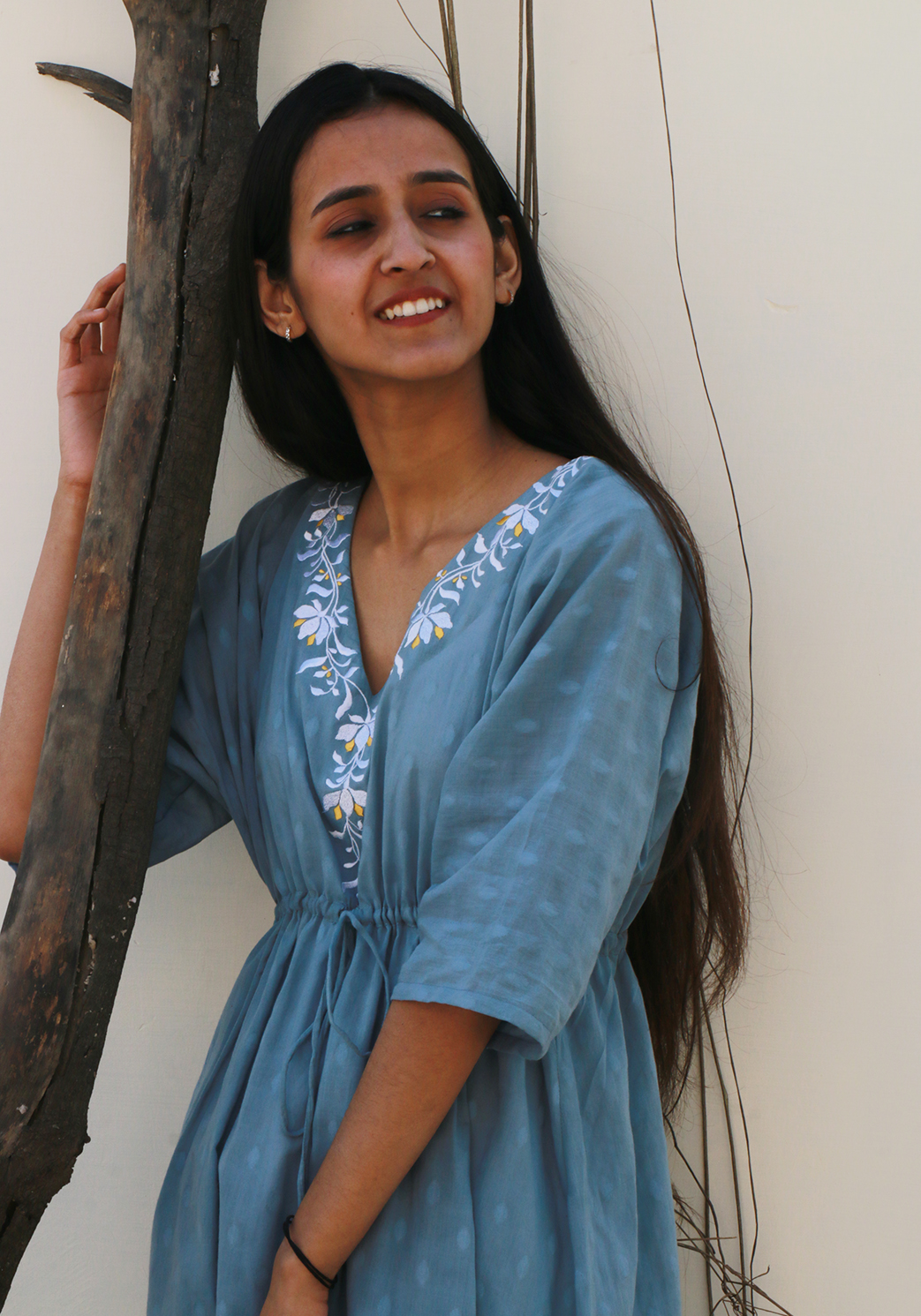 Falling Lillies Pale Aqua Kaftan Dress