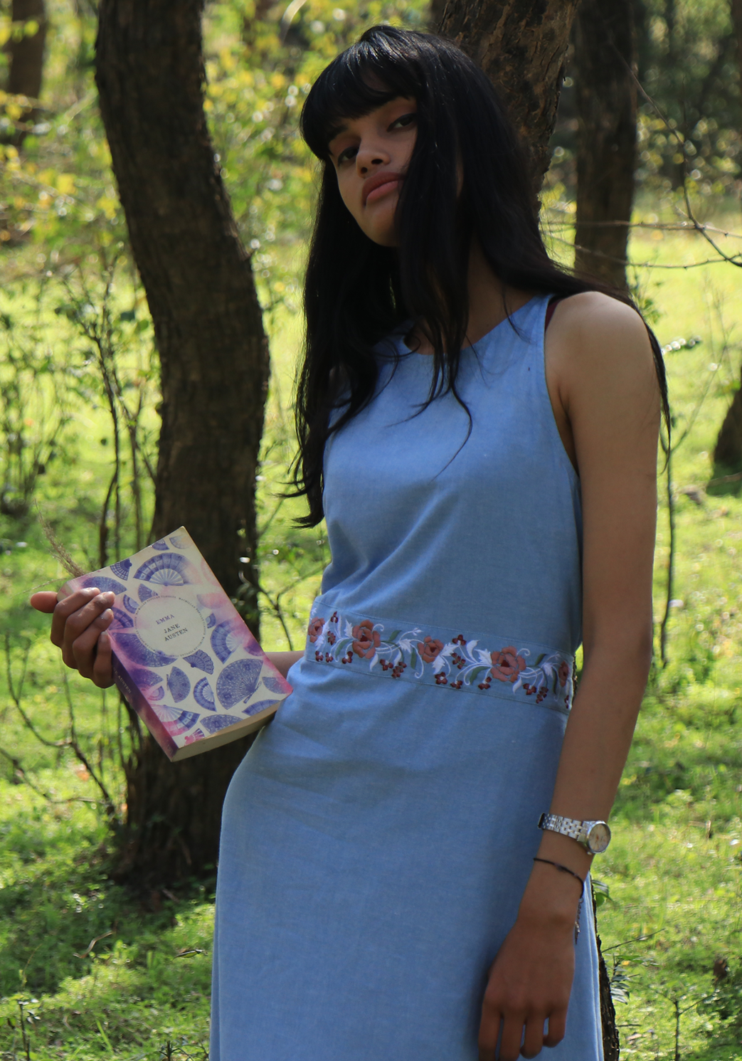 Chambray Tie-up Wan Blue Maxi Dress