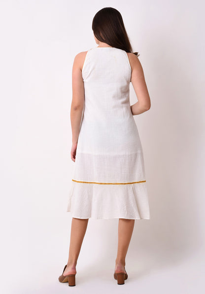 Waffle Dobby Embroidered Shift Dress - White