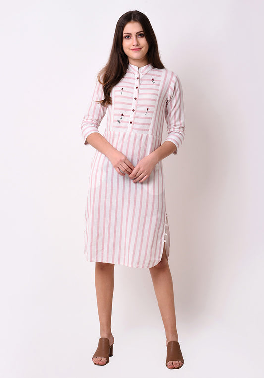 Button Down Embroidered Dress - Blush Pink