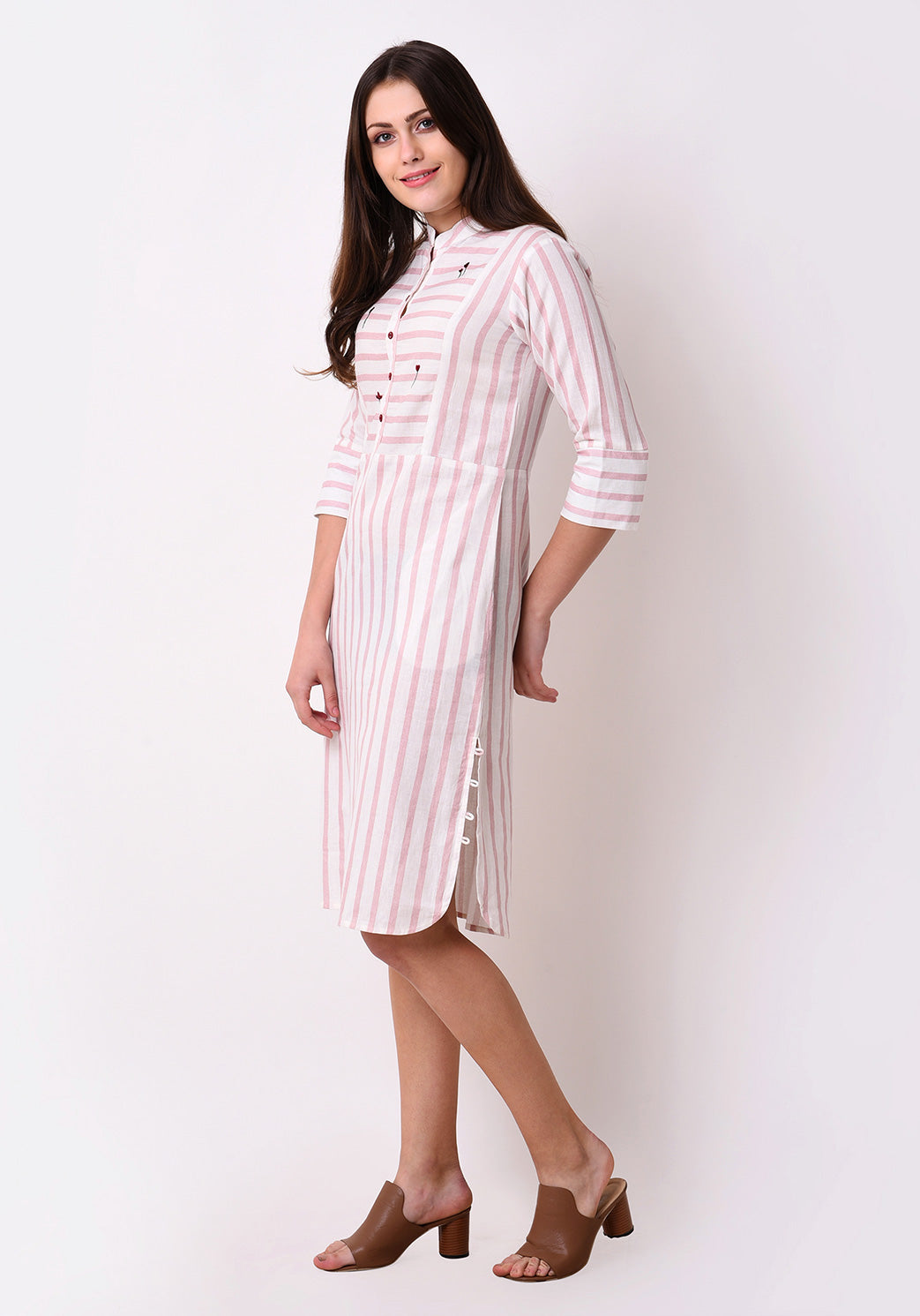 Button Down Embroidered Dress - Blush Pink