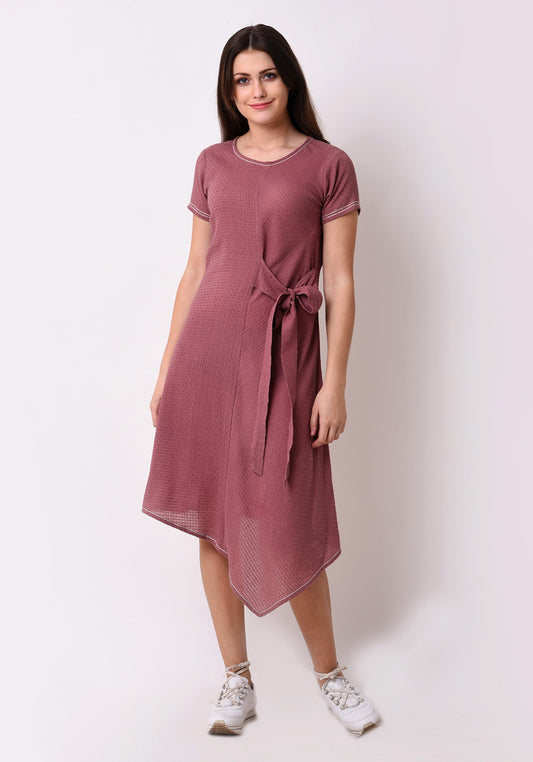 Waffle Dobby Side Tie-up Dress - Mauve