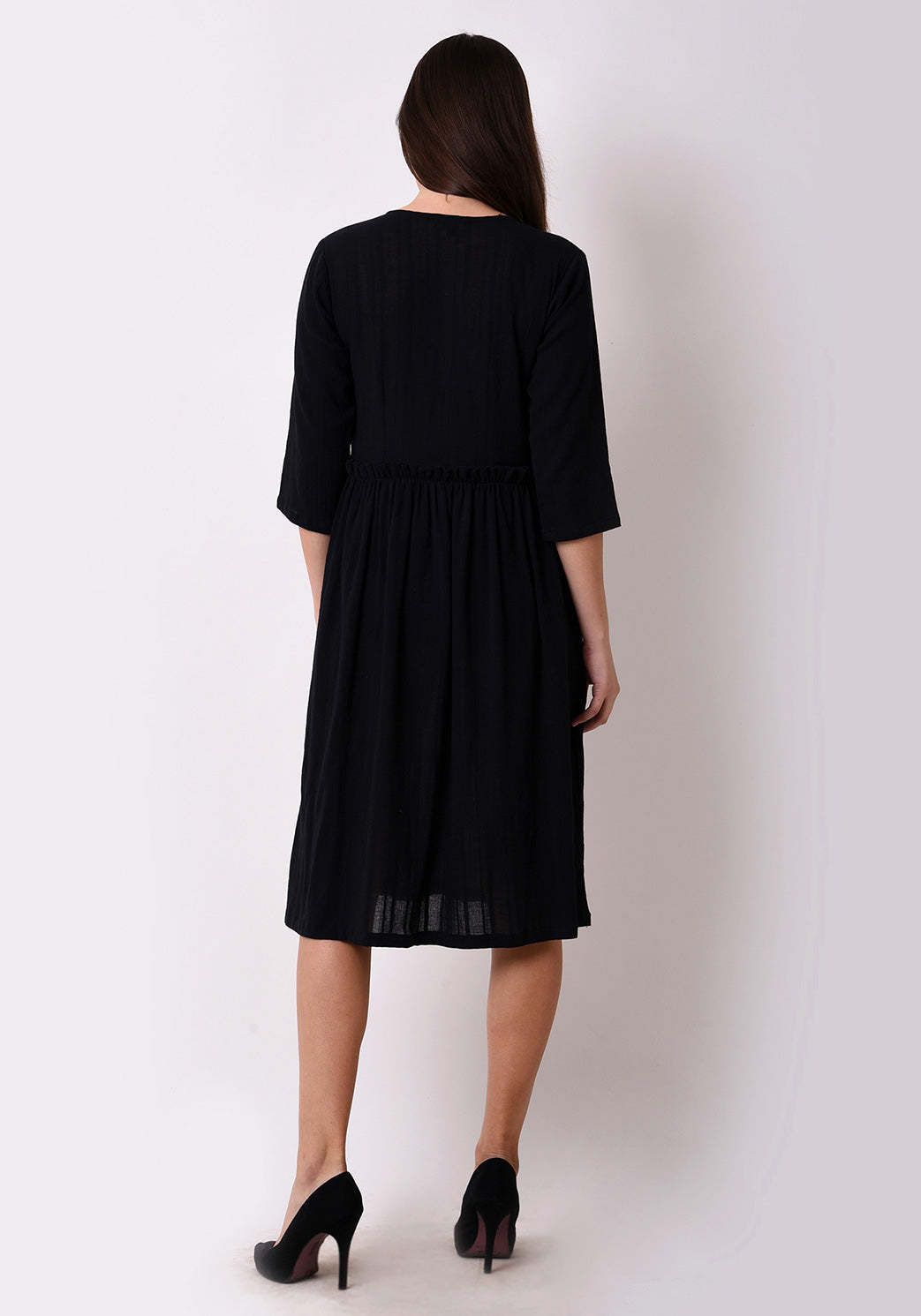Meadow Yoke Embroidered Black Dress - Black