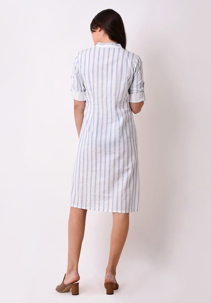 Striped Embroidered Shirt Dress - Wan Blue