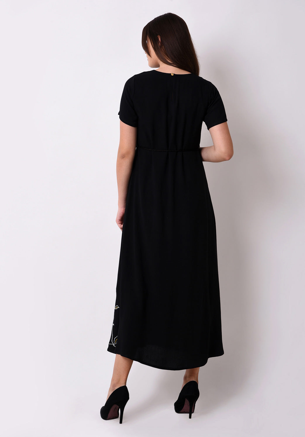 Floral Embroidered Maxi Dress - Black