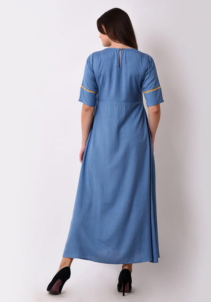 Geo-Embroidered Maxi Dress - Faded Denim
