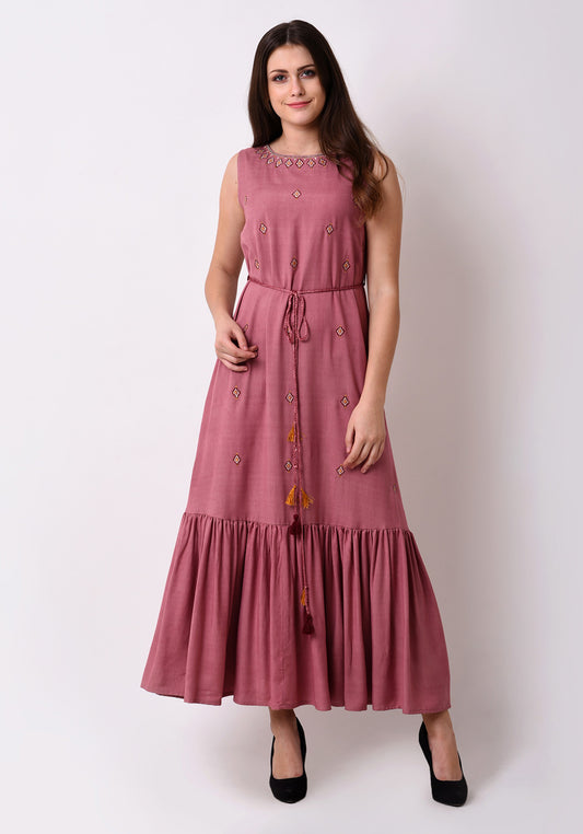 Embroidered Fairytale Maxi Dress - Mauve