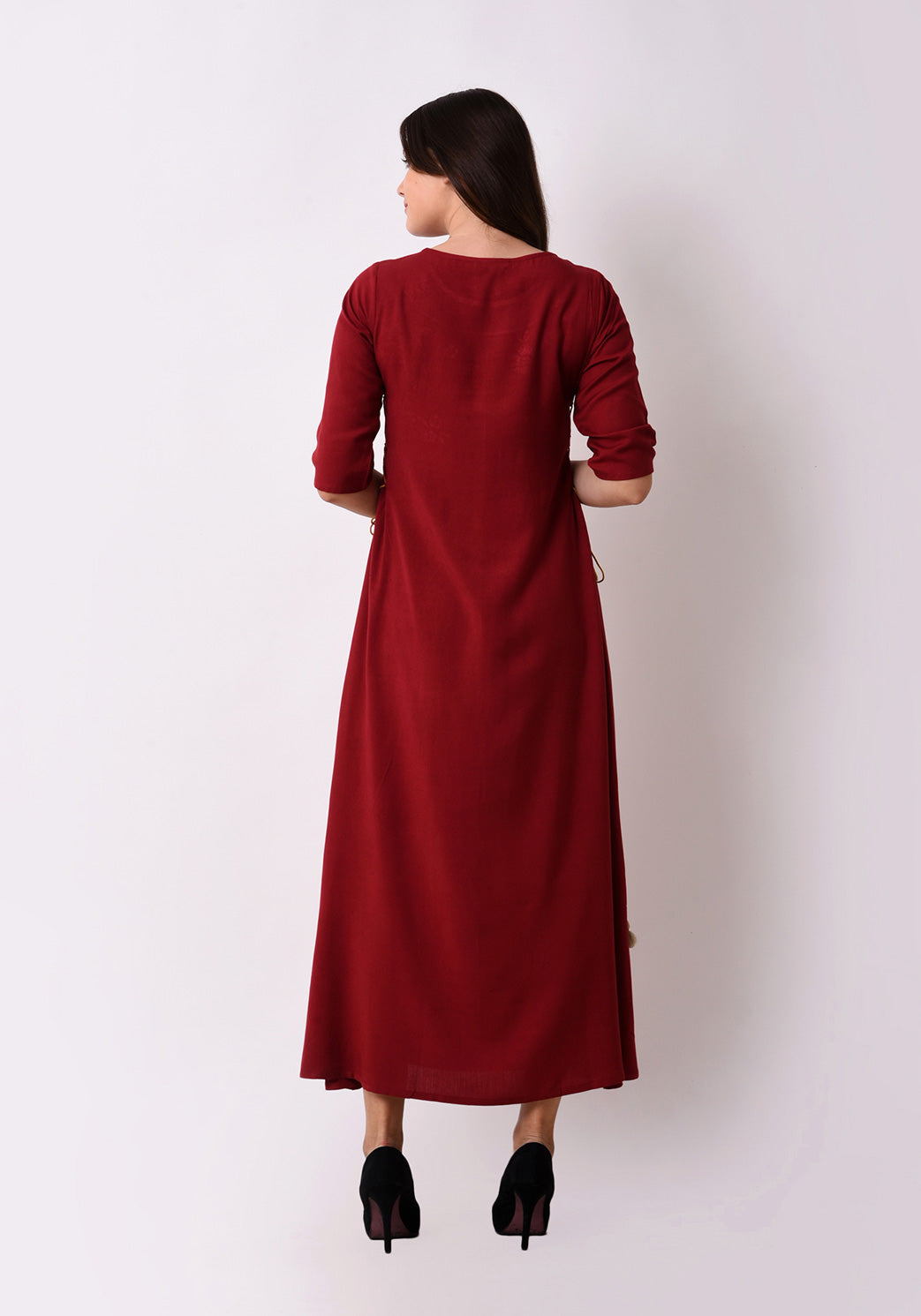 Elegant Side Tie-up Maxi Dress - Maroon