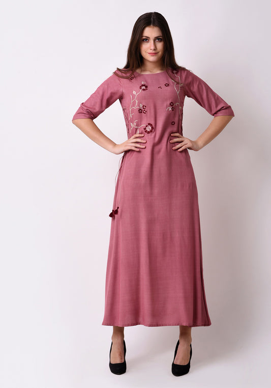 Elegant Side Tie-up Maxi Dress - Mauve