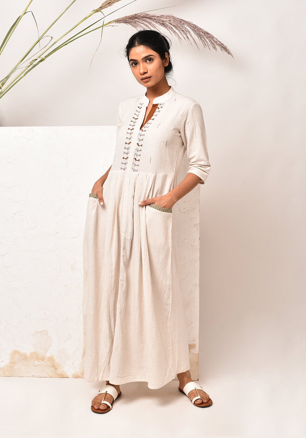 Embroidered Bird Front Pocket Dress - After Glow