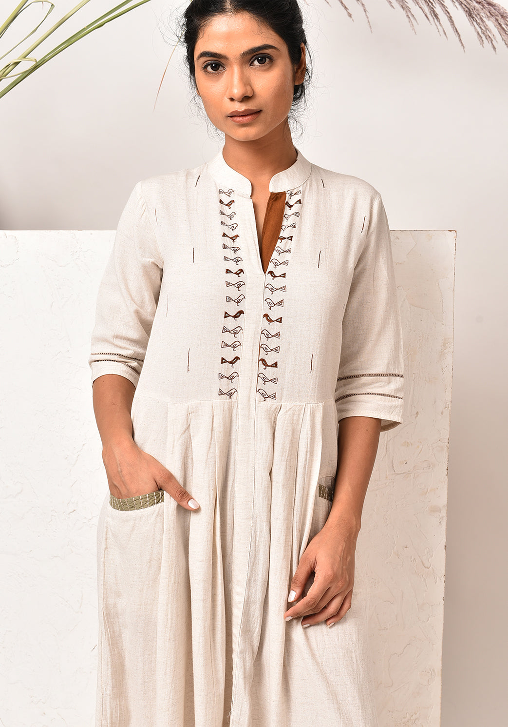 Embroidered Bird Front Pocket Dress - After Glow