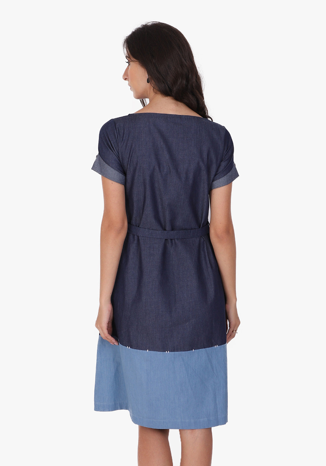 Contrast Denim Ombre Blue Shift Dress