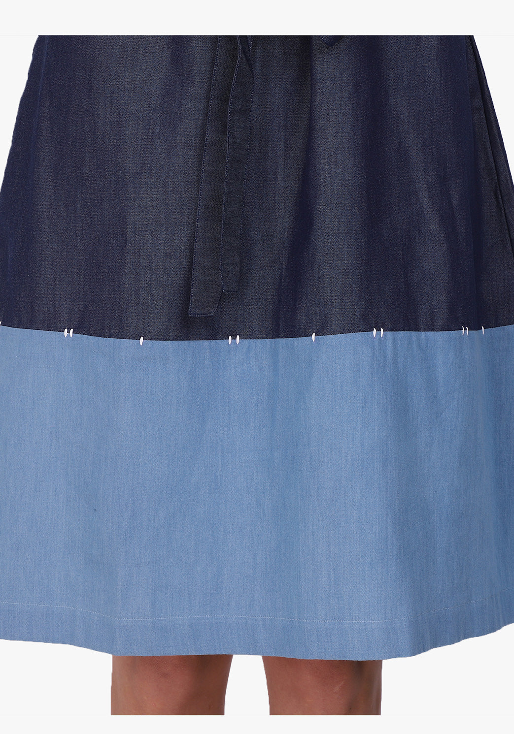 Contrast Denim Ombre Blue Shift Dress