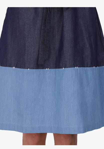 Contrast Denim Ombre Blue Shift Dress