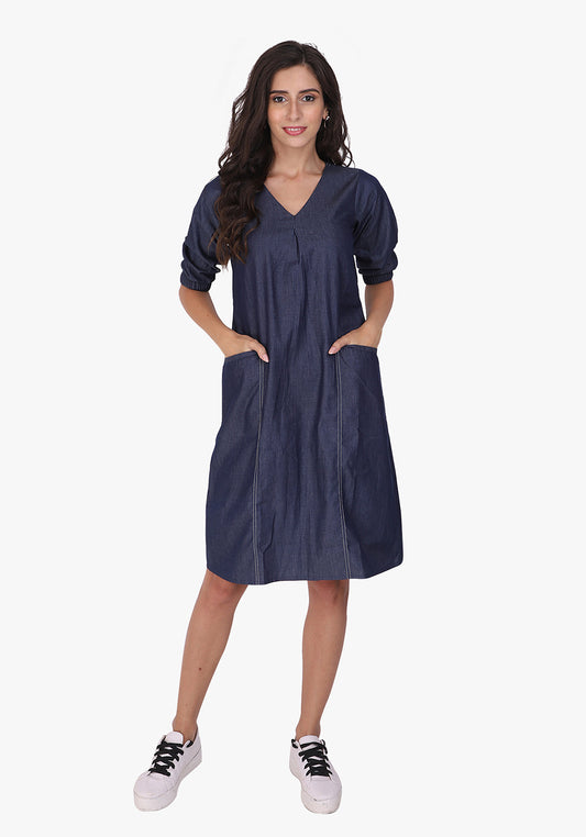 Formal Denim Ombre Blue Shift Dress