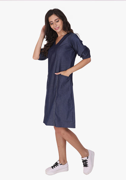 Formal Denim Ombre Blue Shift Dress
