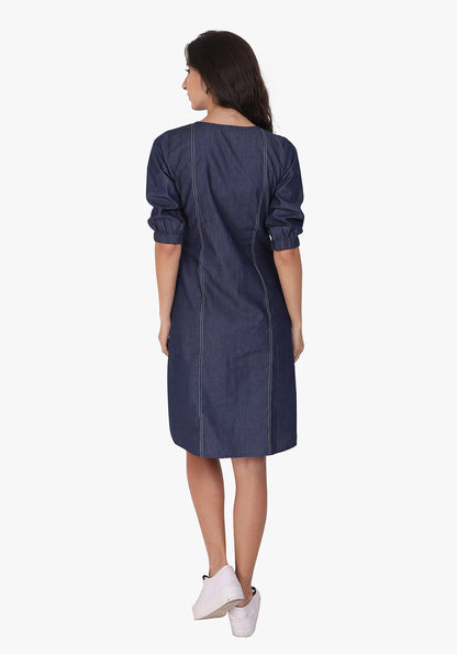 Formal Denim Ombre Blue Shift Dress