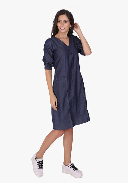 Formal Denim Ombre Blue Shift Dress