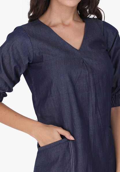 Formal Denim Ombre Blue Shift Dress