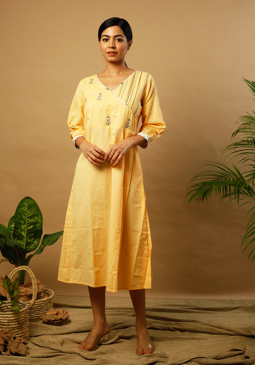 Angrakha Style Mellow Yellow Dress