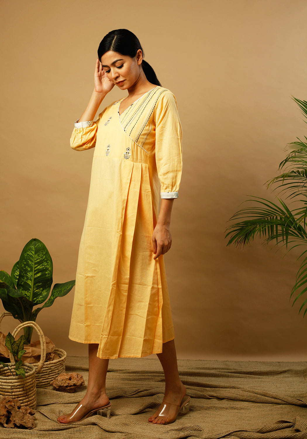Angrakha Style Mellow Yellow Dress