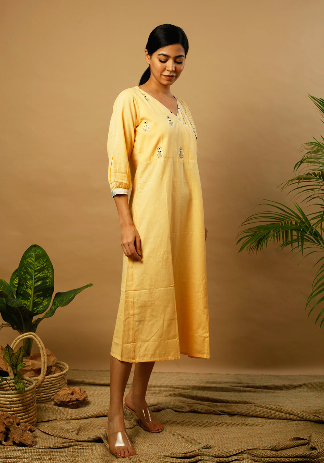 Angrakha Style Mellow Yellow Dress