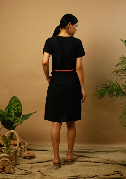 Embroidered Yoke Black Formal Dress