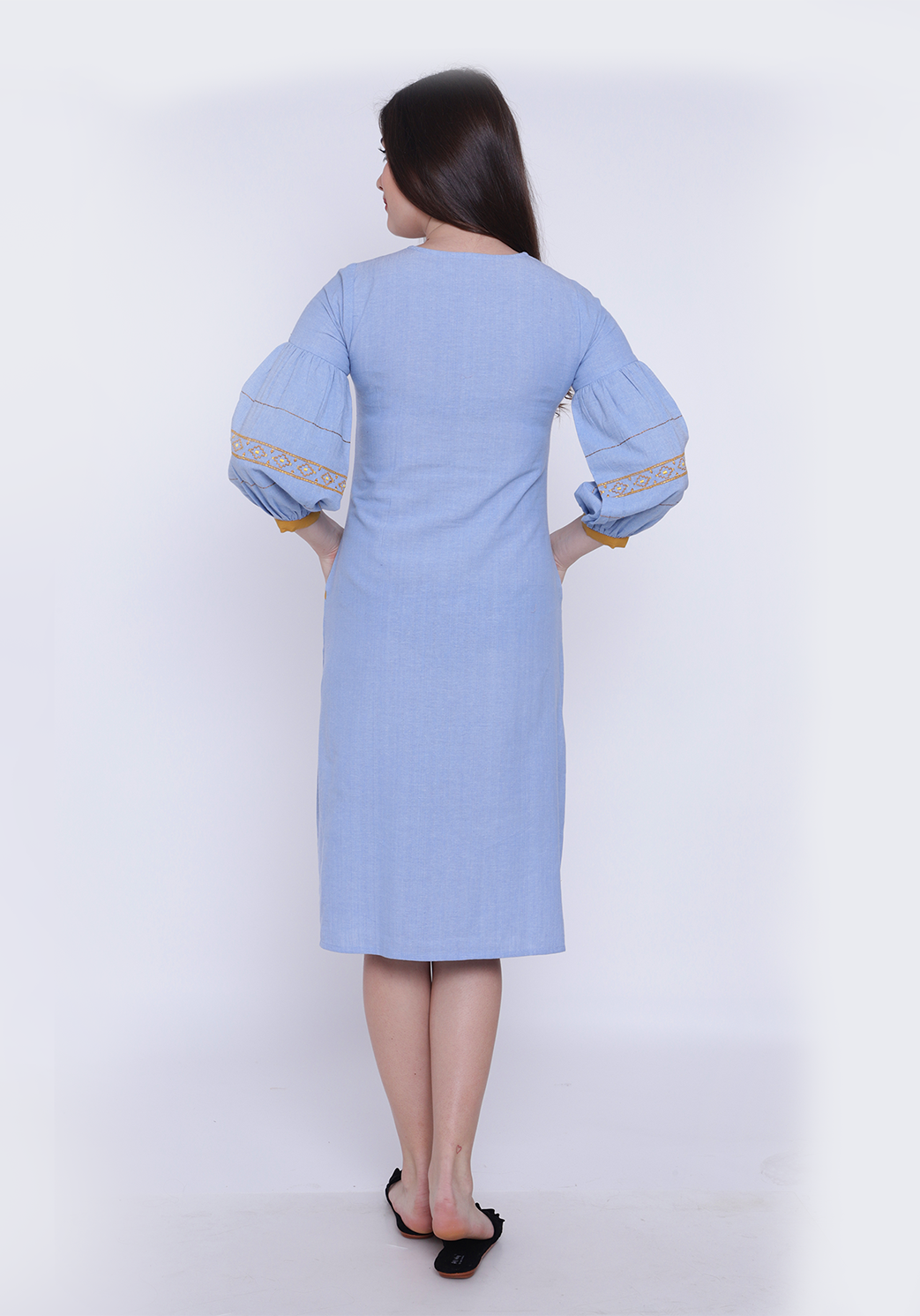 Bishop Sleeve Wan Blue Chambray Dress