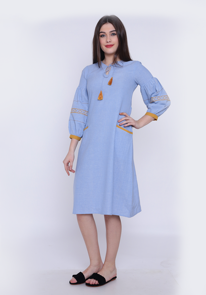 Bishop Sleeve Wan Blue Chambray Dress