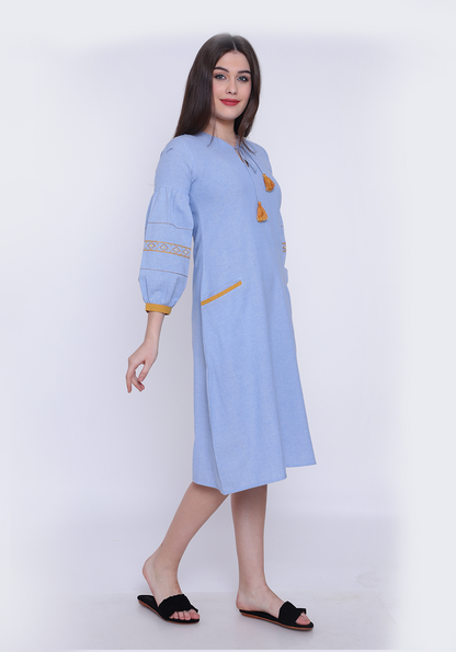 Bishop Sleeve Wan Blue Chambray Dress