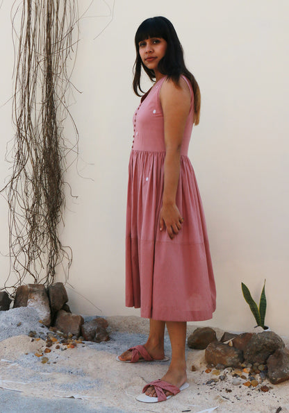 Polka Embroidery Pale Blush Midi Dress