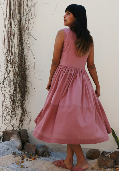 Polka Embroidery Pale Blush Midi Dress