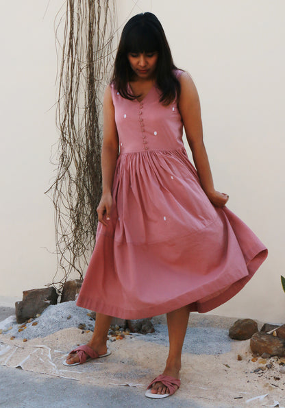 Polka Embroidery Pale Blush Midi Dress