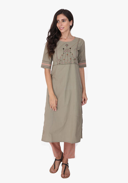 Tribal Embroidered Straight Kurta - Fair Green
