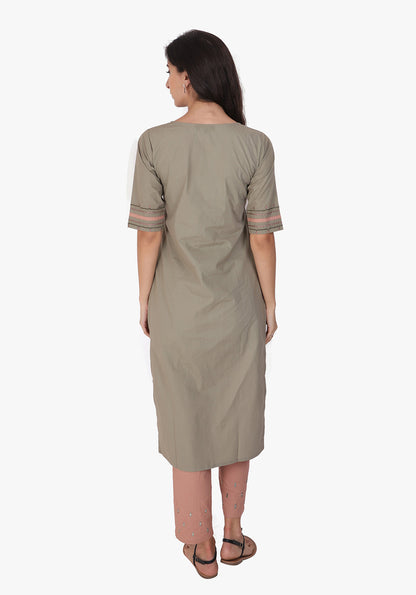 Tribal Embroidered Straight Kurta - Fair Green