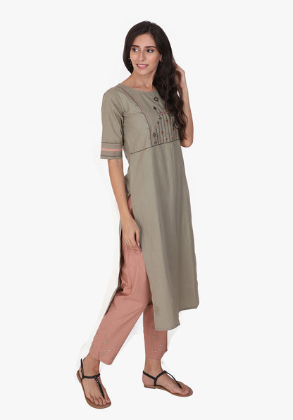 Tribal Embroidered Straight Kurta - Fair Green