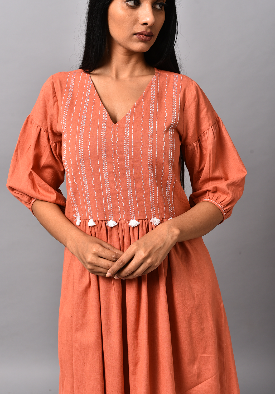 Zorani Gathered Dusty Orange Dress