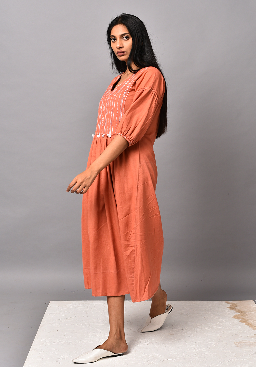 Zorani Gathered Dusty Orange Dress